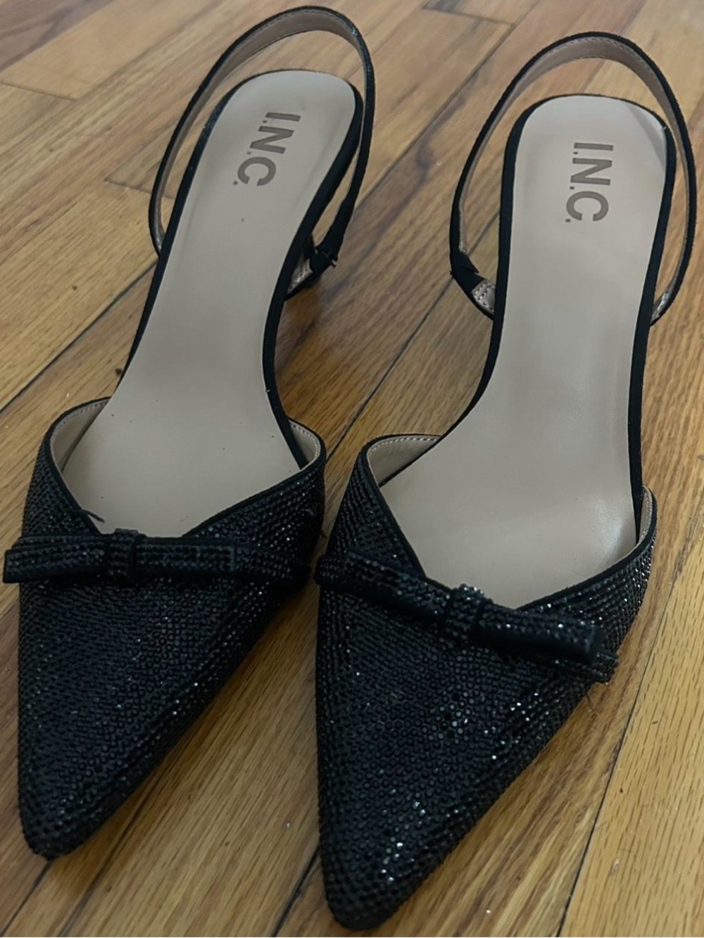 INC International Concepts Black Beaded Pointed Slingbacks
